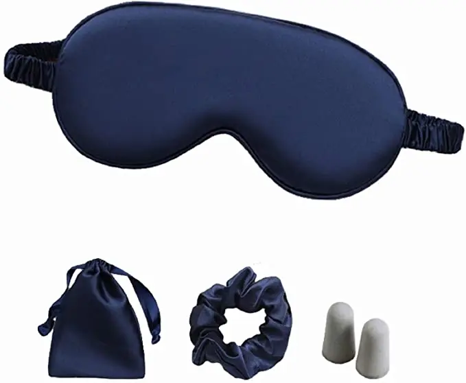 

Women and Men gold Silk Satin Night Blindfold Sleeping Eye Mask with Satin Hair Scrunchies and Ear Plugs
