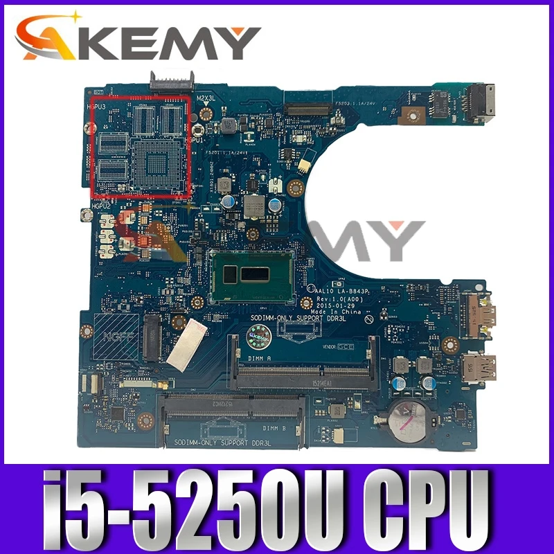 

Original Laptop motherboard For DELL Insprion 5558 Core SR26C i5-5250U Mainboard CN-0NCF24 0NCF24 AAL10 LA-B843P DDR3