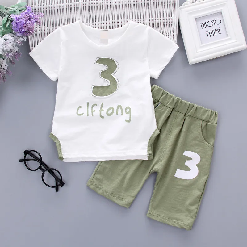 

Clothes Set Wear Clothing Suit Cartoon Summer Cotton Baby Girls Kids Boys Rainbow Casual Quantity