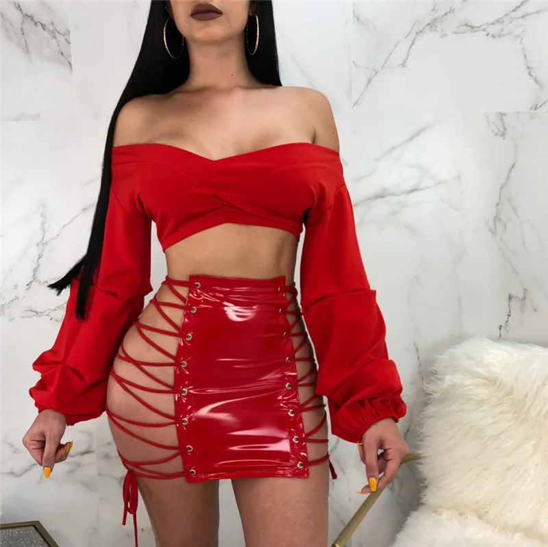 

Women night club sexy bandage sexy leather dress pu dress skirt