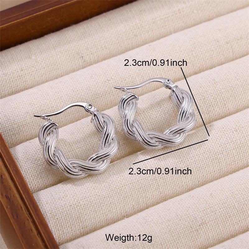 

18k gold personality twist earrings female light luxury titanium steel earrings high-grade rope circle earring niche wholesale