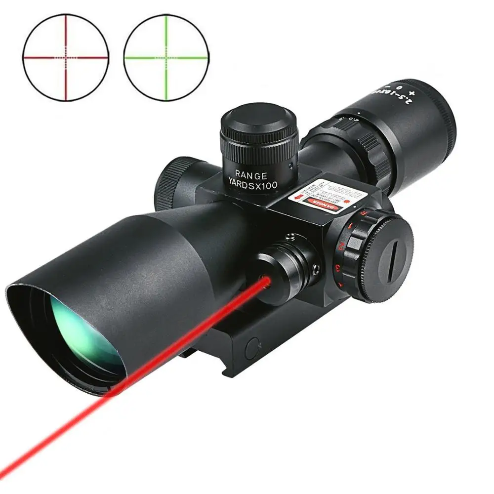 

2.5-10x40 e Red Green Illuminated Mil-dot Compact Laser Riflescope Optics Sight Scope with 20mm mount, Black