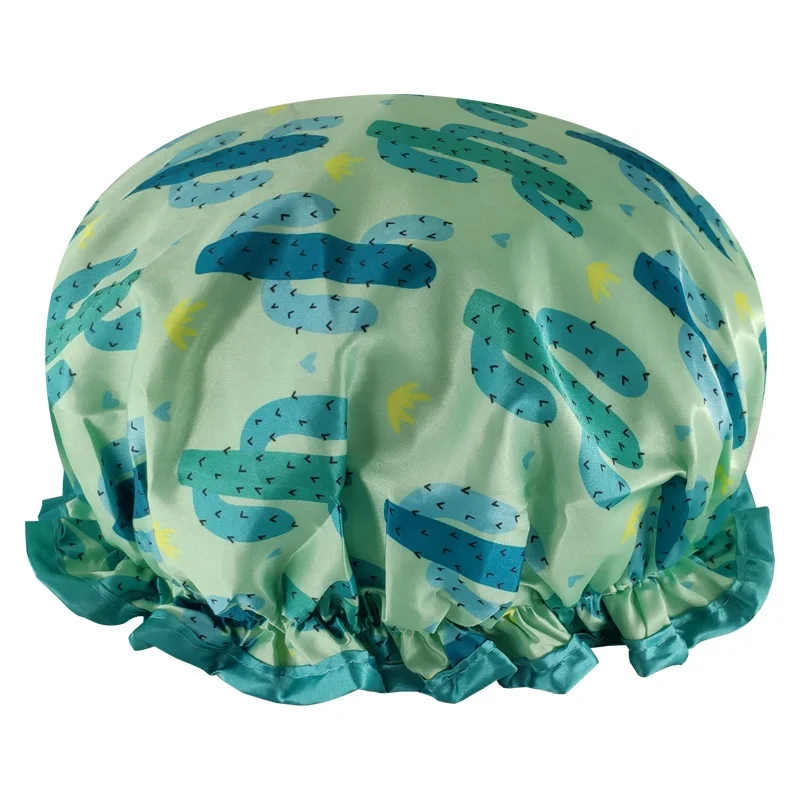 

QUIET GIRL Low MOQ shower caps Custom logo Reusable Luxury Plastic Long Hair Waterproof Double-decker Shower Cap