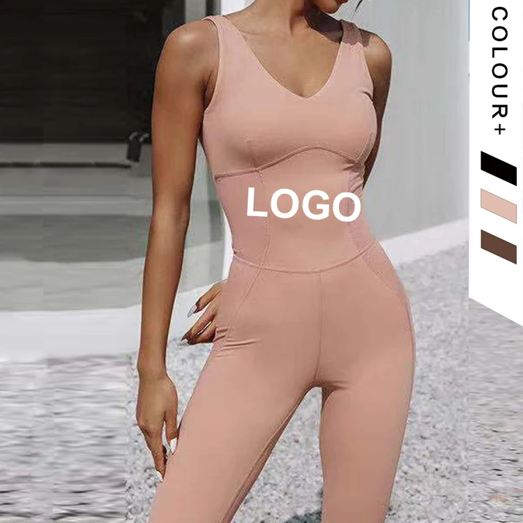 

Custom Logo Jumpsuit Printed Sports Fitness And Sleeveless Yoga Wear Jumpsuit