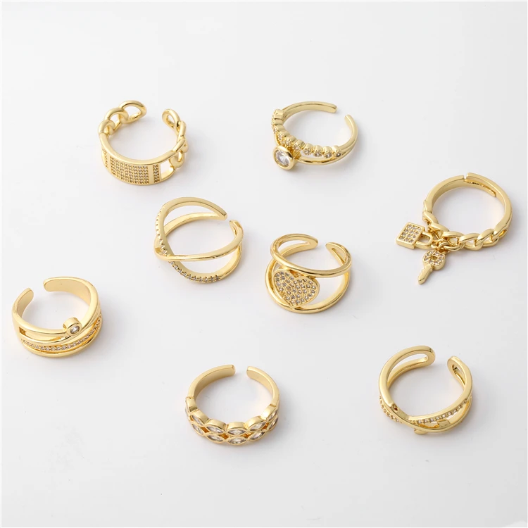 

European And American INS Finger Ring Fashion Zircon Open Ring Jewelry, Gold