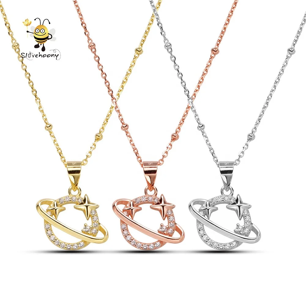 

Slovehoony Fashion Crystal Shining Star Nebula Necklaces 100% Real 925 Sterling Silver Pendant Chain Necklace For Women Jewelry