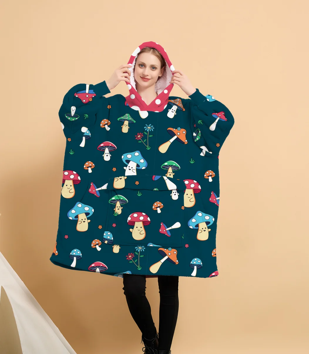 Factory Wearable Hoodie Blanket for Adults Dropshipping Pocket Blanket Customize Print Wearable Hooded Blanket for Men