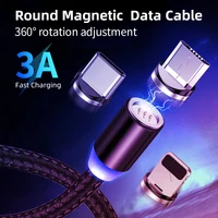 

Mobile phone accessories magnetic 3A fast charger rotary round data cable 360 degree