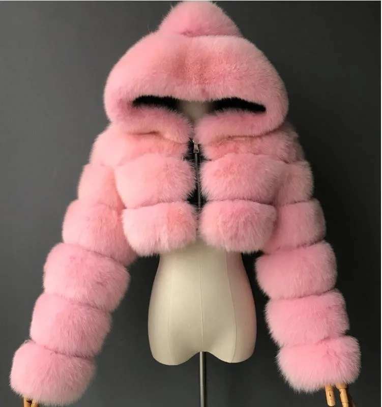 

Hot Sale Hooded Winter Women Faux Fur Jacket Faux Fox Fur Bomber windbreaker Jacket Warm Overcoat Faux Fur Coat, Customized color