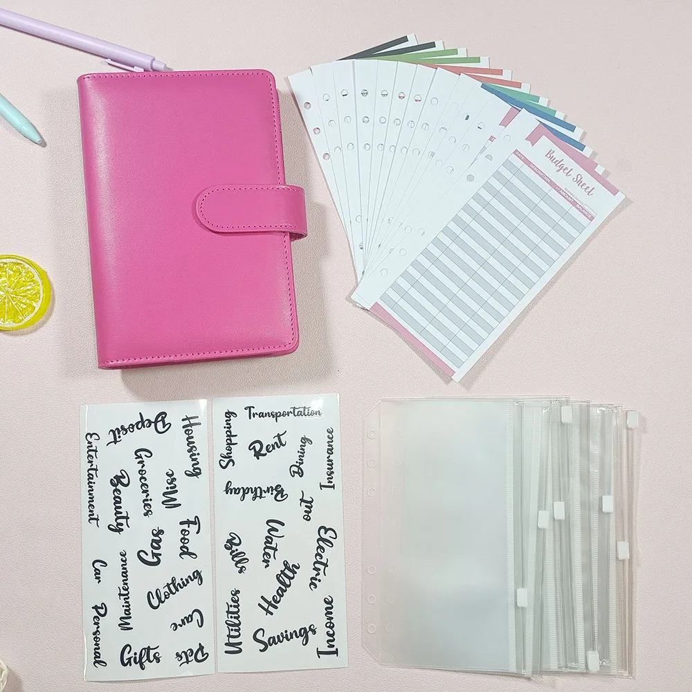 Custom Notebook Pu Leather A6 Binder Loose Leaf Budget Binders Set with Cash Envelopes for Budgeting Planner Stickers Label