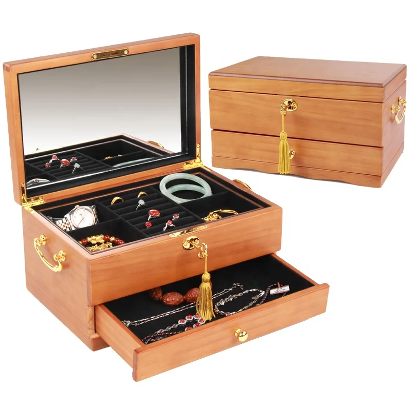 

Vintage style multi functional wooden jewelry organizer case with drawer lock, Pure,pantone as well as cmyk