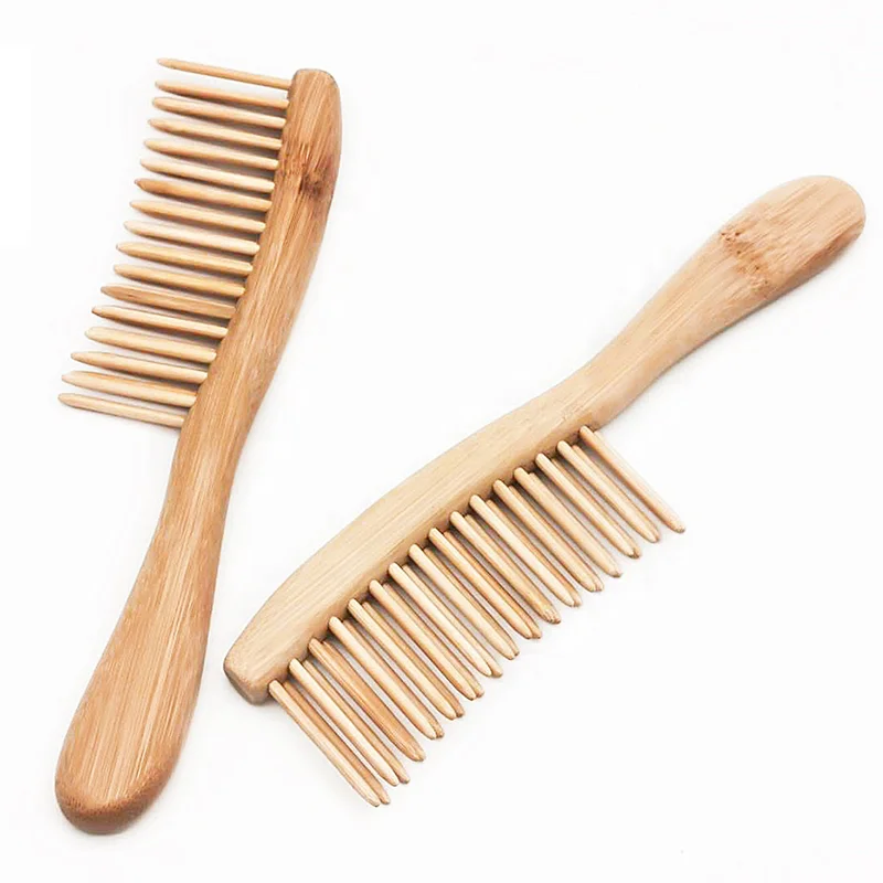 

Wholesale Custom Logo Natural Bamboo Wide Tooth Biodegradable Hair Straightener Comb