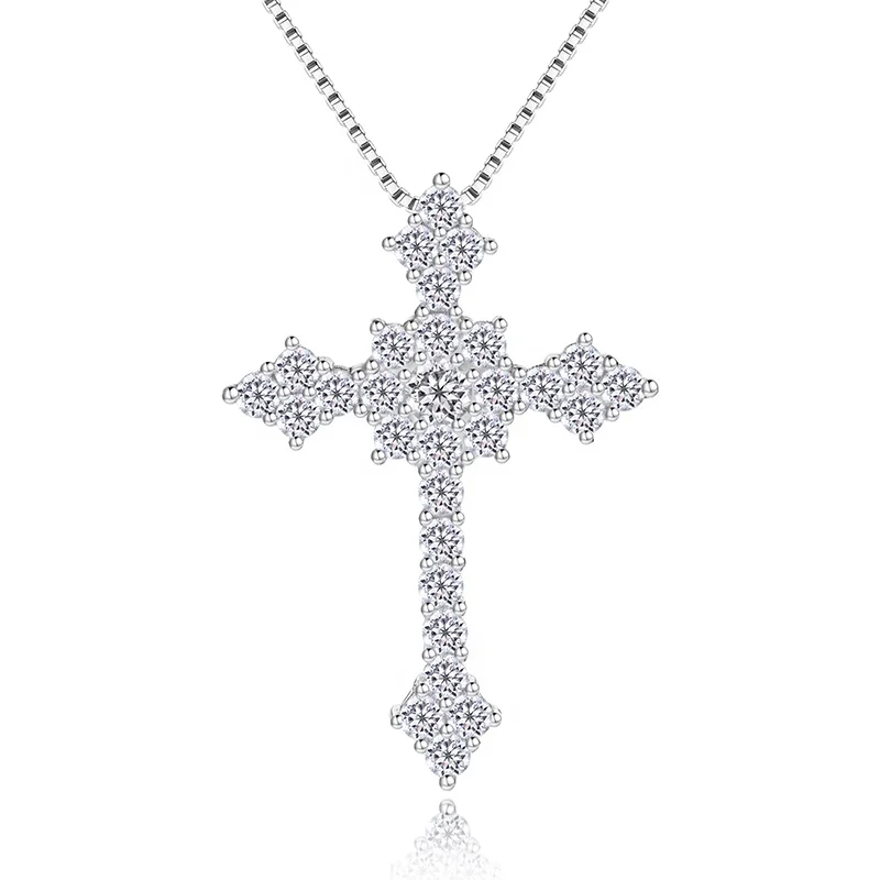 

Lucky Female Cross Crystal Pendants 925 Sterling Silver Necklaces Shiny Zirconia Choker pendant Fashion Jewelry Gifts For Women