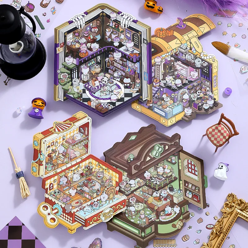 3 Stickers Per Pack Storage Landscape Series Cute Three-dimensional Die-cut Handbook Decorative Collage Material 4 Models