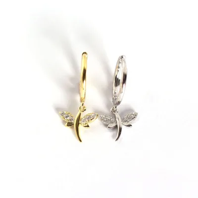 

Light luxury gold plated jewelry earrings 925 sterling silver insects earrings, Gold, white gold