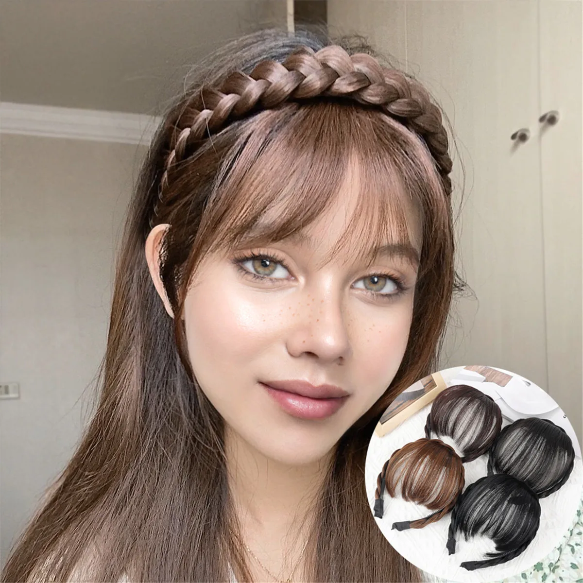 

Braid Headband Instant Hair Bangs With Headband Braid Hair Neat Fringe Bands Wigs