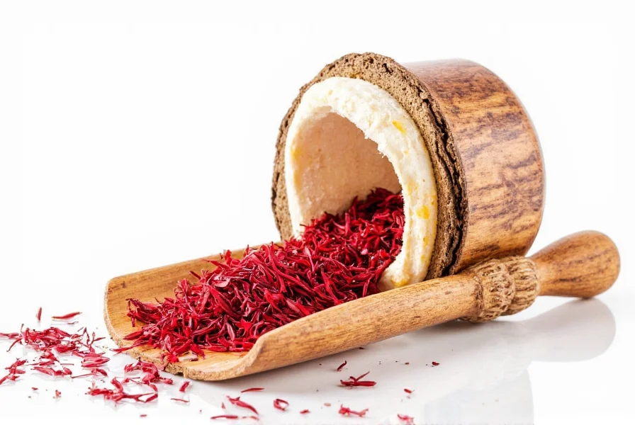 Close-up view of high-quality saffron threads showing deep red color and trumpet-shaped stigma
