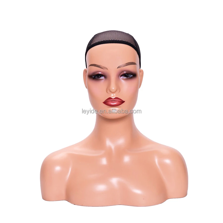 

Wholesale Plastic African Women Realistic Skin Makeup Wig Display Mannequin Wig Head With Shoulders, Dark brown, beige, white