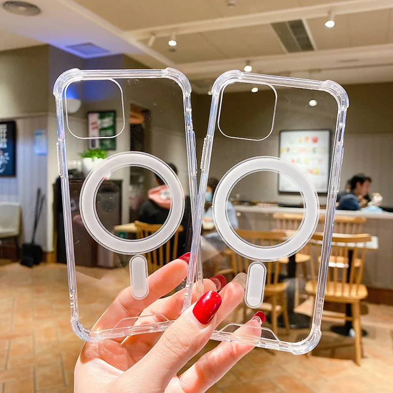 

Shockproof 1.5MM Transparent Magnetic Phone Case For iPhone 13 12 Pro Max Acrylic Clear Back Cover For Magsafing Case