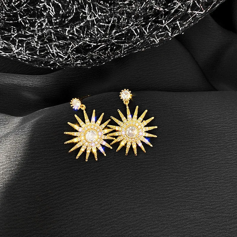 

yiwu baoliang wholesale sun crystal drop trendy gold earrings