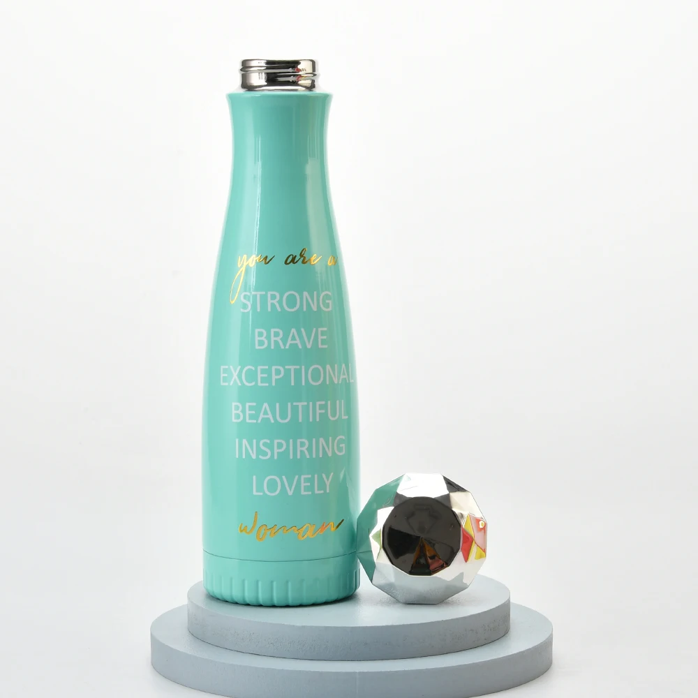 

500ML 304 stainless steel insulated vacuum water bottle vacuum flask water bottle with diamond lid, Customized color