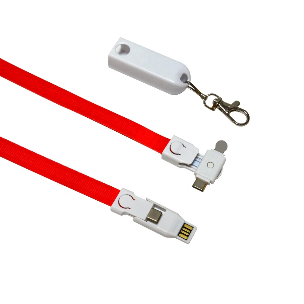 

Lanyard Charging Cable for iPhone Full Logo Printing 4 in1 Lanyard Data USB Charging Cable for ios and Android Phones