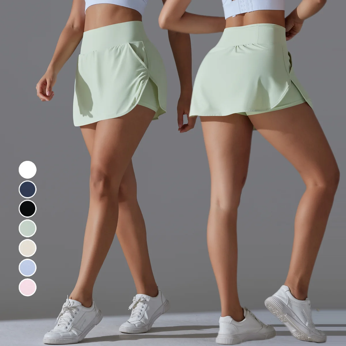 New Fashion Fake Two Piece Lightweight Dance Workout Clothing Women Running Yoga Wear Tennis Skirts