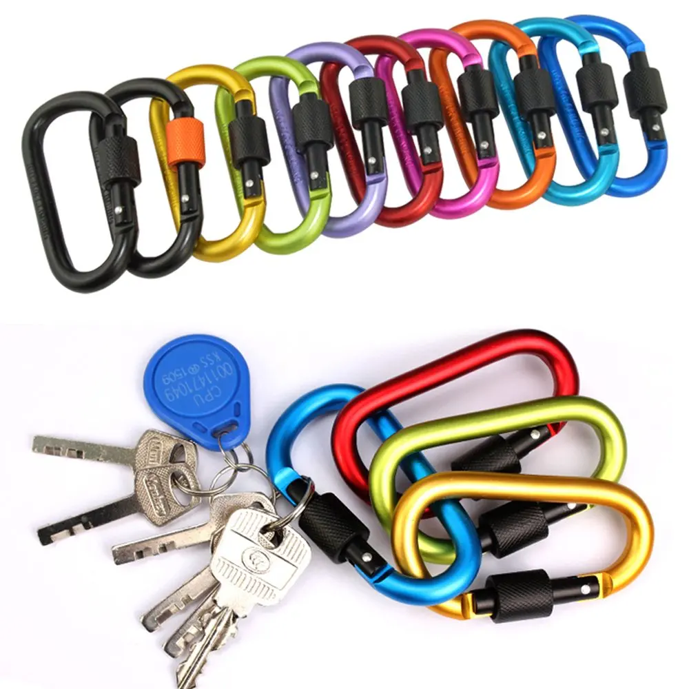 Climbing 8cm Premium Locking Type D Quickdraw Hanging Aluminum Nut Backpack Carabiner Buckle