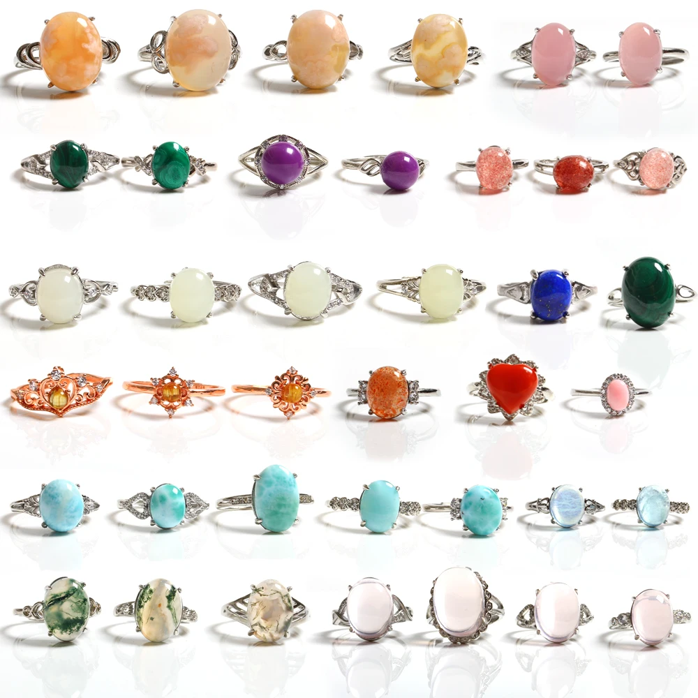 

wholesale natural rose quartz malachite Different Gems Adjustable Larimar ring, Various color