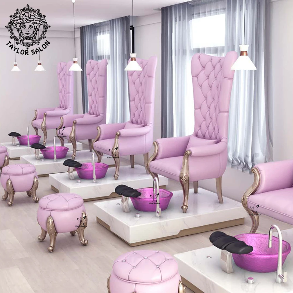 

Wholesale pink nail salon spa manicure pedicure set foot spa chair throne chairs with bowl