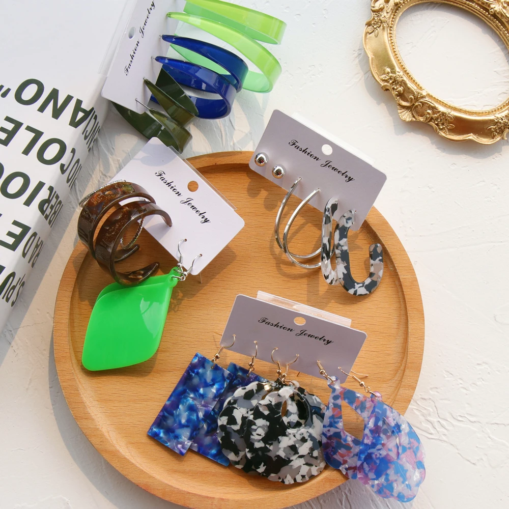 

JUHU 2020 Cheap Simple Acrylic Earrings Set for Women Popular Geometry Tassel Handmade Earrings Jewelry Gift Set, Colorful
