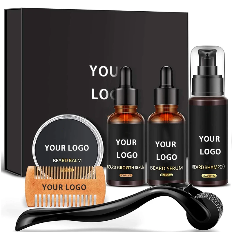 

Private Label Organic Vegan Beard Care Growth Oil Products Balm Grow Derma Roller 540 Set Beard Growth Kit, Customized color