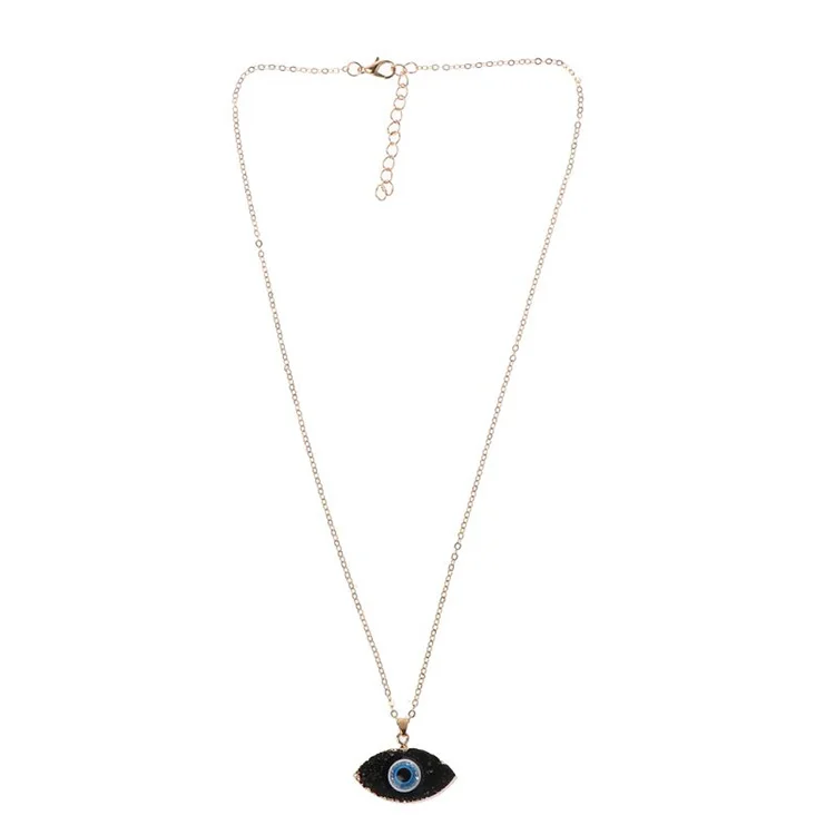 

2021 Fashion Women Druzy Quartz Eye Necklace Crystal Inlaid Blue Devil Eye Pendant Necklace, Black and white