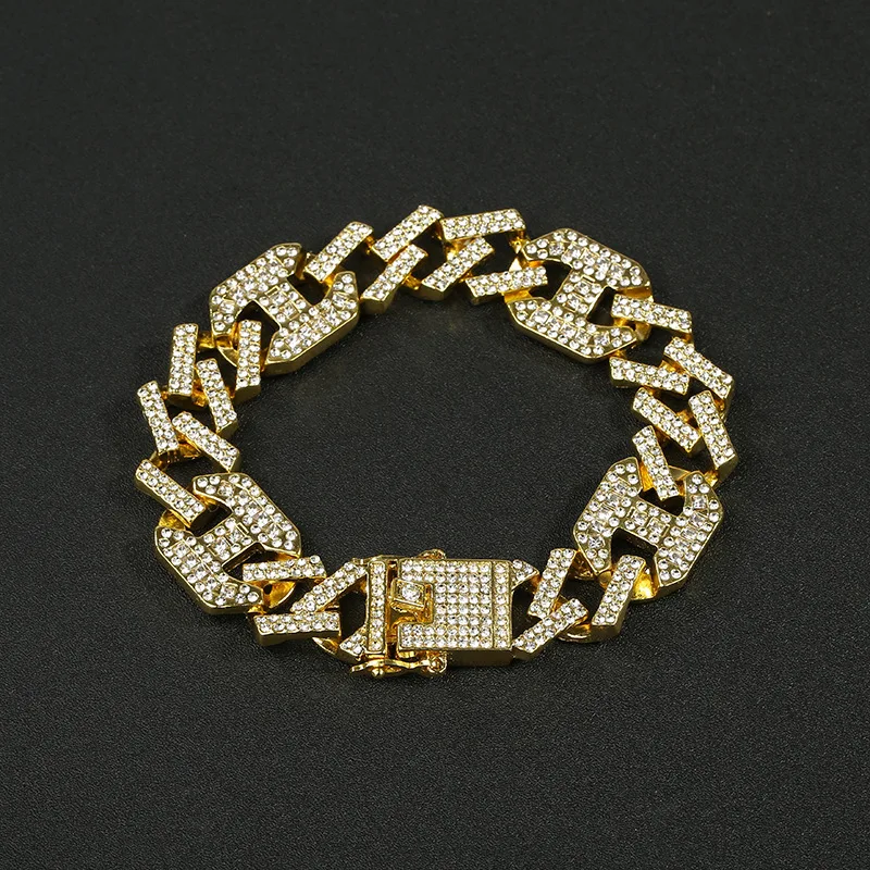 

New Trend Fashionable Hip Hop Hyperbole Gold Plated Iced Out Bracelet With Cuban Chain For Men Gift Party, Rose gold