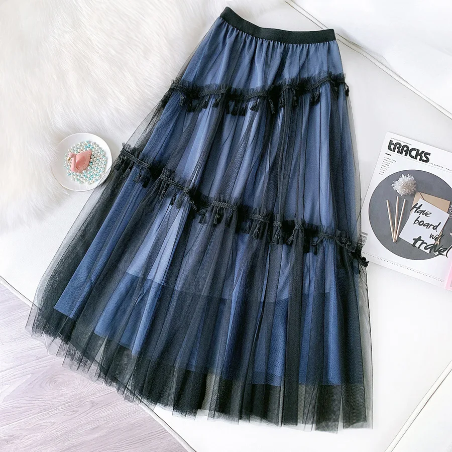 

B54510A New design Korea style lady fashion high waist fairy mesh skirt