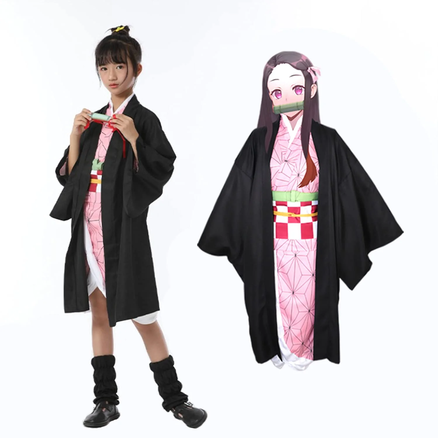 

Demon Slayer Cosplay Costume Kids Anime Kimono Halloween Cape Kamado Nezuko, Picture