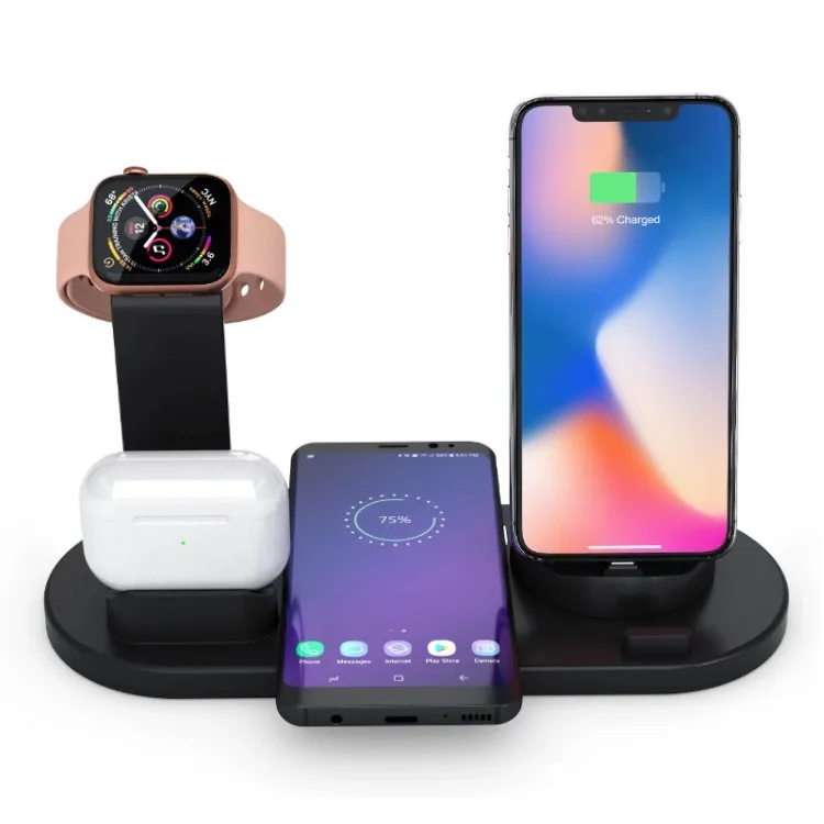 

New 4 In 1 Desktop Multi Charging Station With Rotatable Base Wireless Charger Station, White/ black