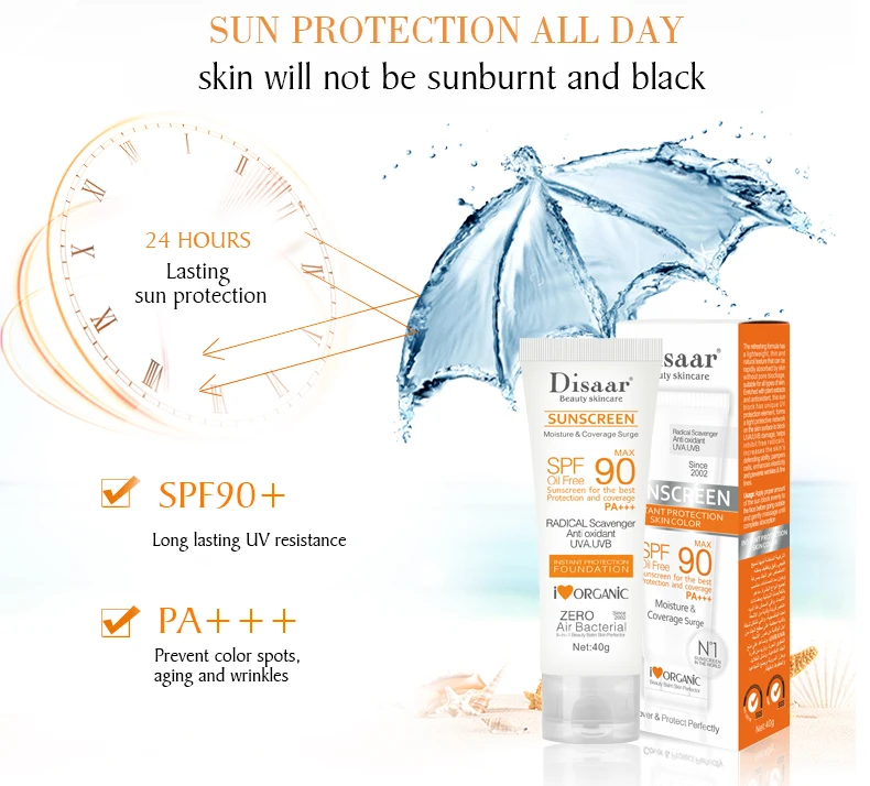 Disaar SPF 90 Sunblock Sun Protection Screen Moisturizer Whitening Organic Sunscreen Cream