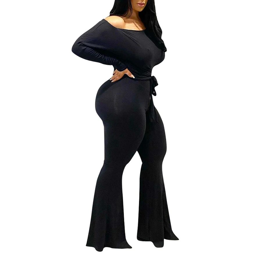 

FS1573D women Fashion Fall long sleeve black jumpsuits