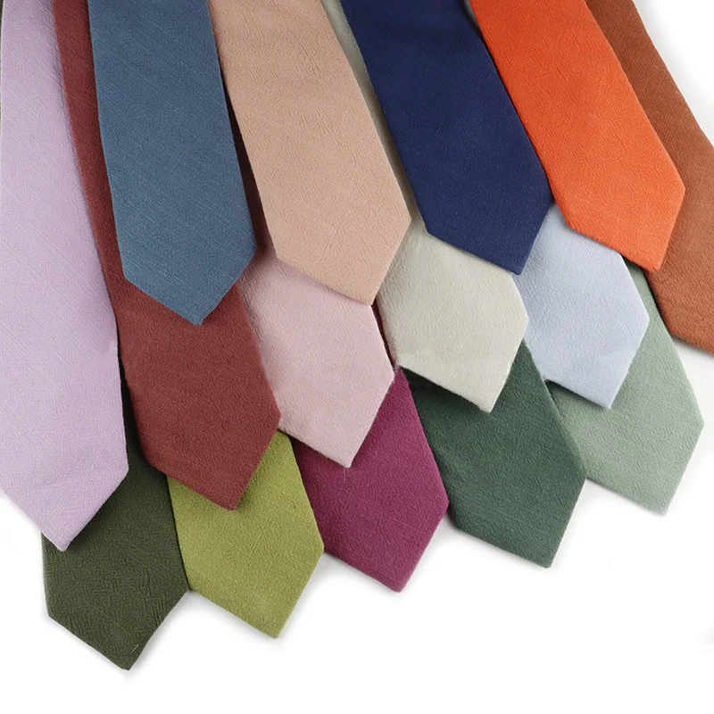 Solid Color Linen Tie Men Women 6.5cm Skinny Thin Tie Red Blue Pink Black Necktie Casual Wedding Party Tuxedo Shirt Accessories