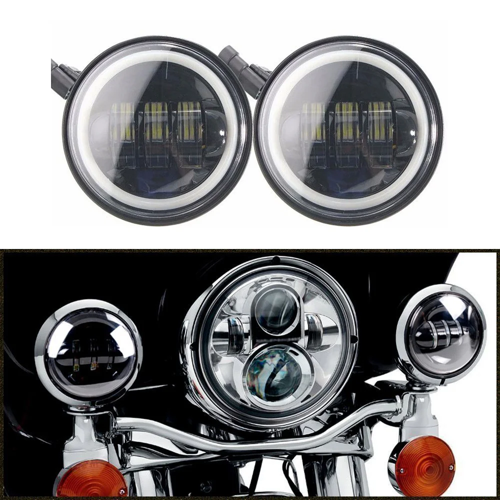 

2 Pcs 4.5'' 60W Motorcycle Led Auto Fog Lighting Accessories System for Harley with Halo Ring Waterproof Auxiliary Led Lighs