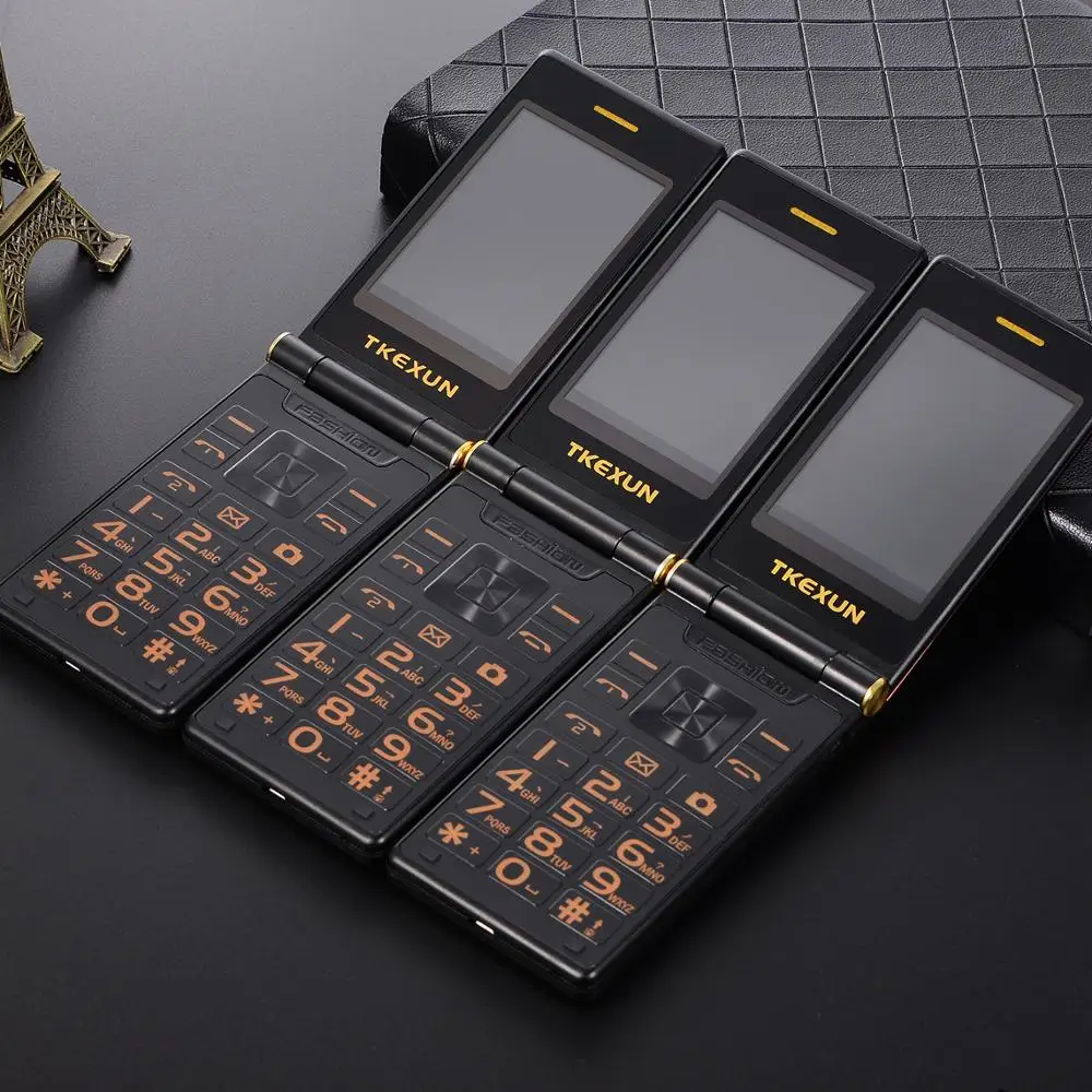 

NEW Metal Body luxury unlocked TKEXUN M2C GSM 2G 5800 Mah big keypad Dual SIM dual screen flip mobile phone