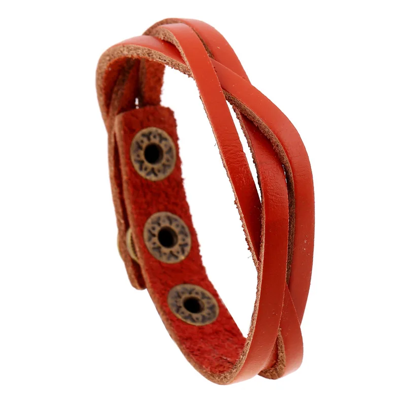 

Hot Selling Simple Woven Cheap Leather Bracelet Adjustable Button Cuff Bracelet Men Jewelry