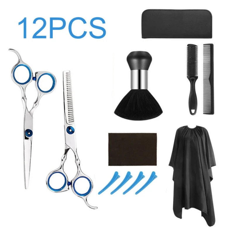 

Professional Hairdressing Scissors Kit Hair Cutting Scissors Hair Scissors Tail Hair Cutter Comb, Silver+blue