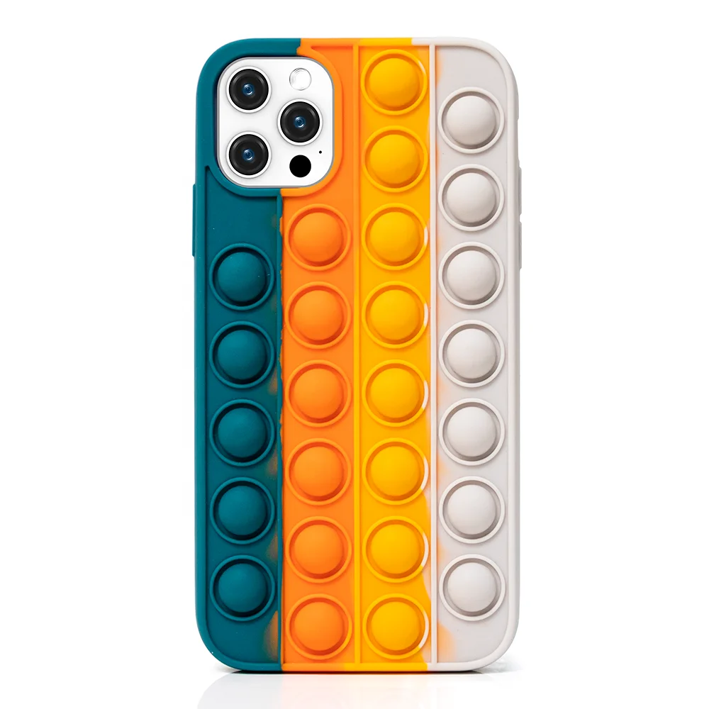 

2 in 1 back covers for iphone 12 push bubble fidget phone case tpu toy phone covers 2021 pop it rainbow mobile phone bags