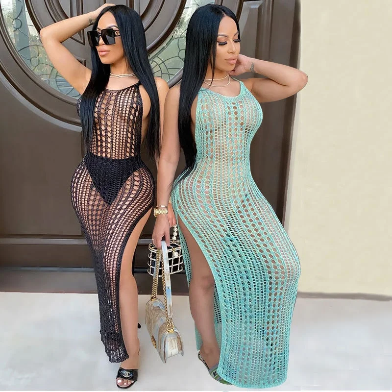 

B63149A 2020 new hot style sexy foreign trade fashion hollow-out mesh dress