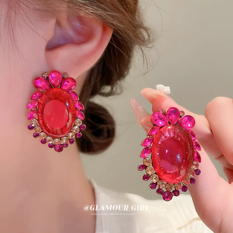 

New Natural Birthstone Bright Red Oval Stud Ruby Earrings Stud Earrings Fashion Jewelry For Women