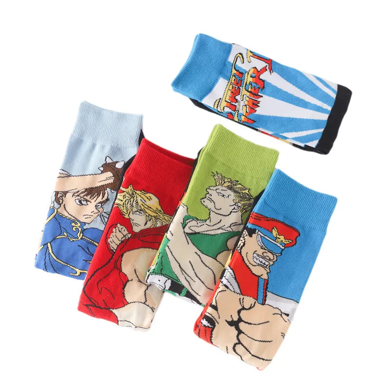

2021 Top men's socks cotton socks street fighting style animation personality in the cylinder woman long socks