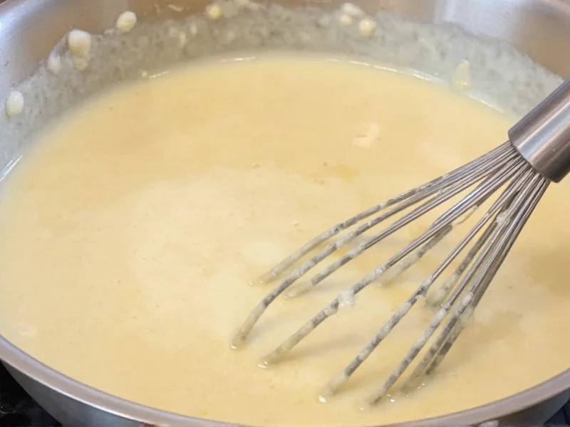 Whisking fresh parmesan into warm heavy cream for alfredo