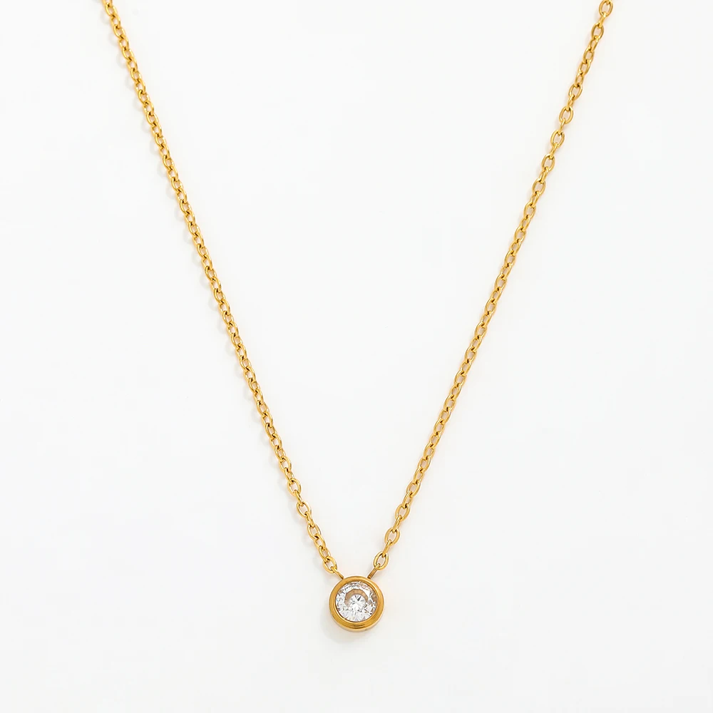 Joolim Jewelry 18K Gold Plated Dainty Round Green Zirconia Pendant Choker Necklace Trendy Necklace